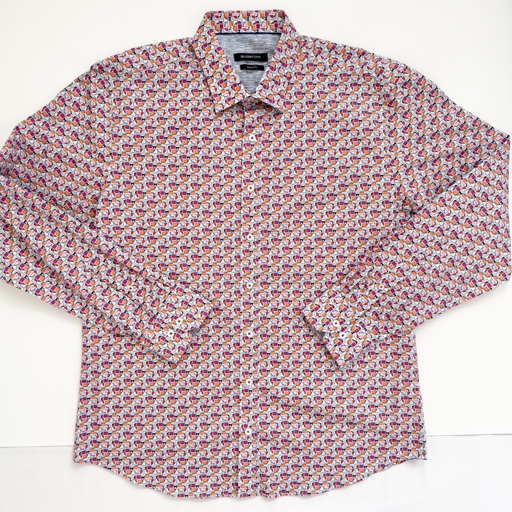 BUGATCHI Shaped Fit Long Sleeve Button Up Shirt Sunglass Abstract Print Mens XL